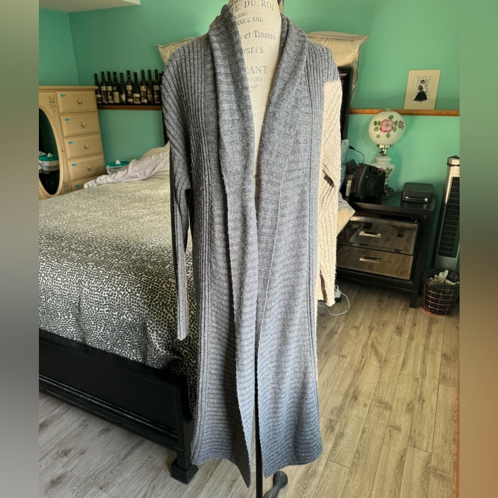 Extra Long Drop Shoulder Gray Sweater Robe - Picture 2 of 12